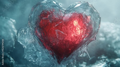 A red heart encased in ice, perfect for winter or cold-themed designs