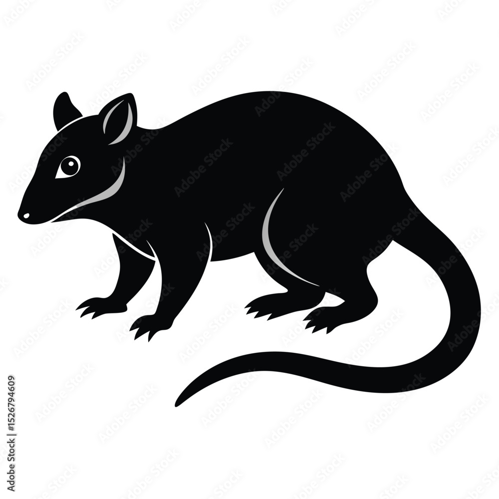 Obraz premium Black silhouette of a cute opossum animal