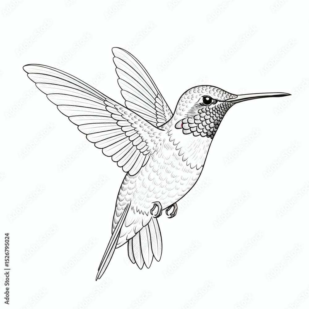Obraz premium Elegant Hummingbird Line Art Illustration - Detailed Bird Sketch