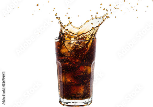 Wallpaper Mural Cola drink with ice cubes splashing in a glass, isolated on transparent background Torontodigital.ca