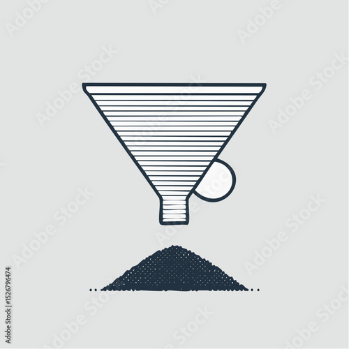 Abstract Funnel Illustration with Black Powder and White Sphere