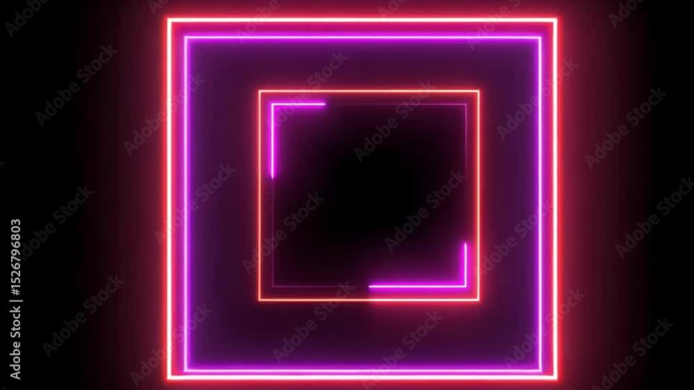 Neon Square Frame: Abstract Pink and Red Glowing Lines on Black Background Neon Square Frame: Abstract Pink and Red Glowing Lines on Black Background