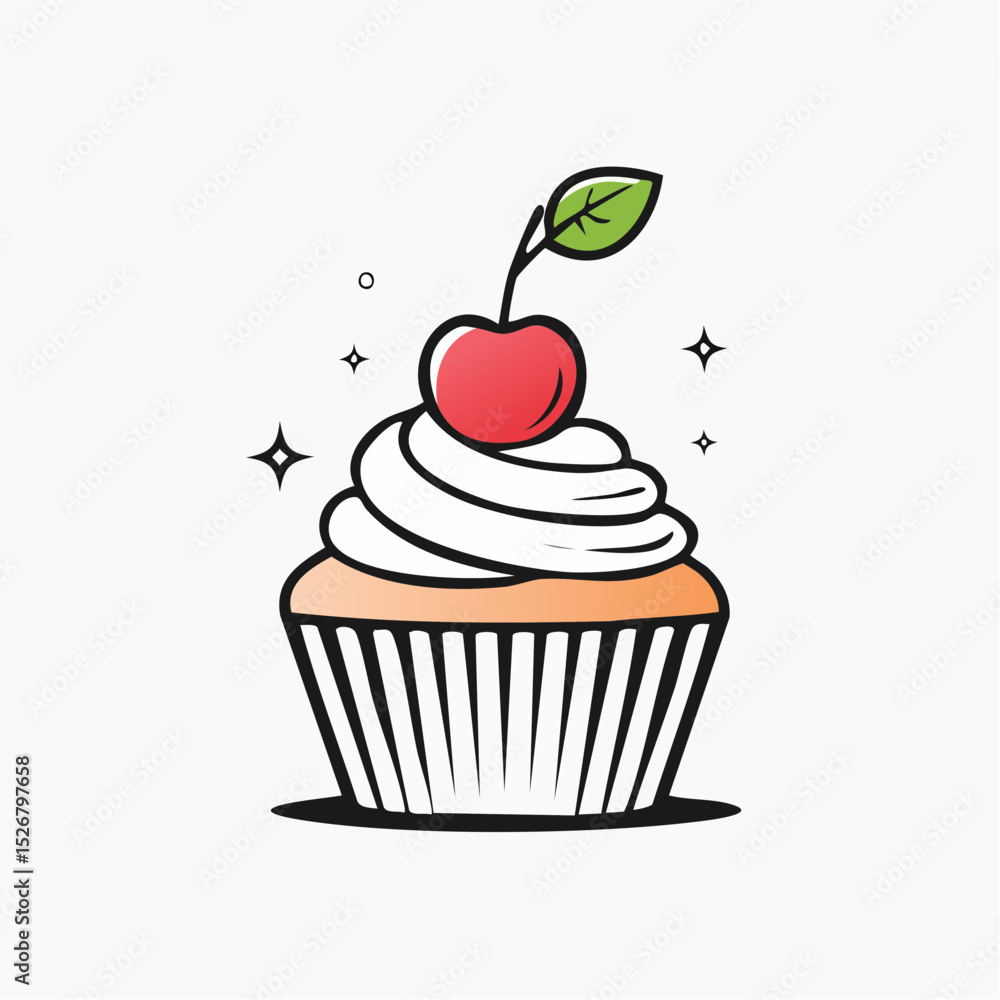 Cute Cartoon Cupcake with Cherry Topping Cute Cartoon Cupcake with Cherry Topping