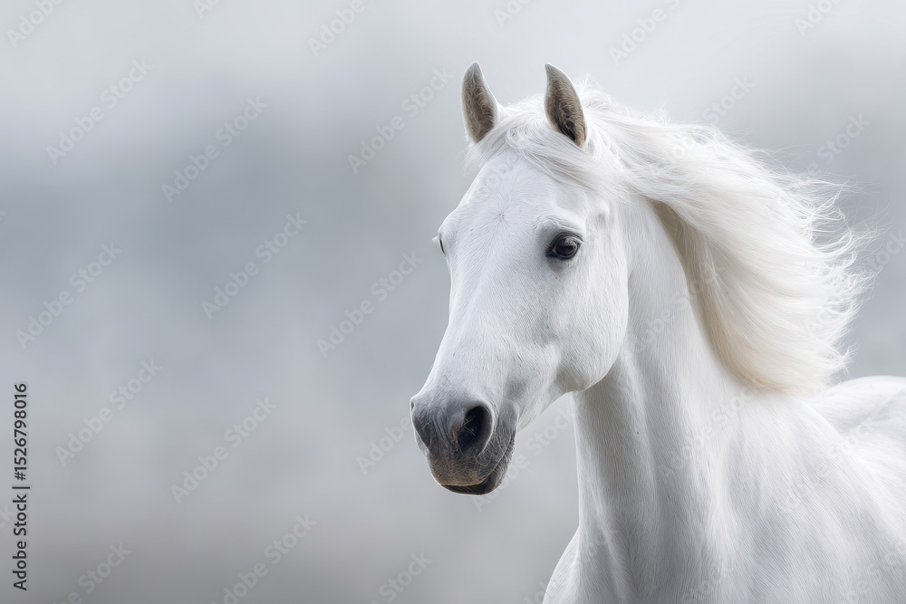 Obraz premium horse on gray background focusing on its flowing mane