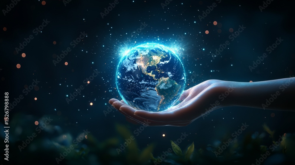 Obraz premium A hand holding a globe in the dark