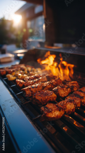 Wallpaper Mural grilled skewers on barbecue at sunset  Torontodigital.ca