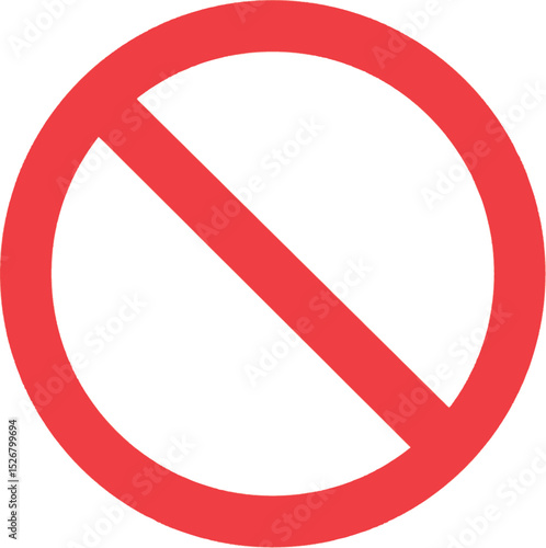 The image is a red circle with a diagonal red line through it, forming a classic "no" symbol. This symbol is universally recognized as a prohibition or restriction sign, often used in signage and