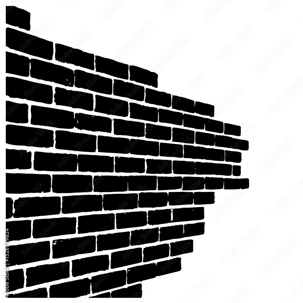 Obraz premium A black and white illustration of a brick wall, rendered in a simple, graphic style.