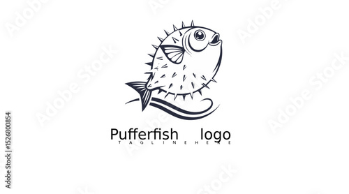 Creative pufferfish icon vector illustration in outlined flat design style for marine brand identity, seafood restaurant logos, aquarium materials, and digital fish-themed branding templates.

