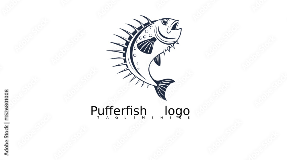 Obraz premium Unique cartoon pufferfish icon vector design for branding. Ideal for ocean-themed product labels, aquarium identity assets, marine sticker illustrations, and seafood restaurants.