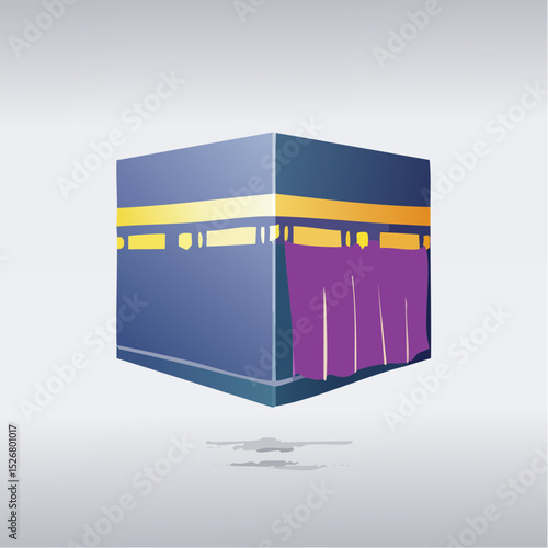 Stylized Kaaba Illustration with Purple and Gold Accents