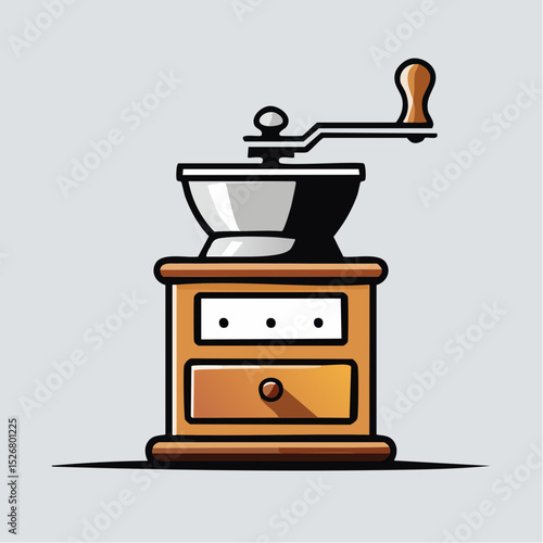 Vintage Wooden Manual Coffee Grinder Illustration