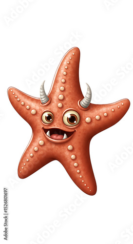 Cartoon Illustration of a Starfish with Horns png isolated transparent background