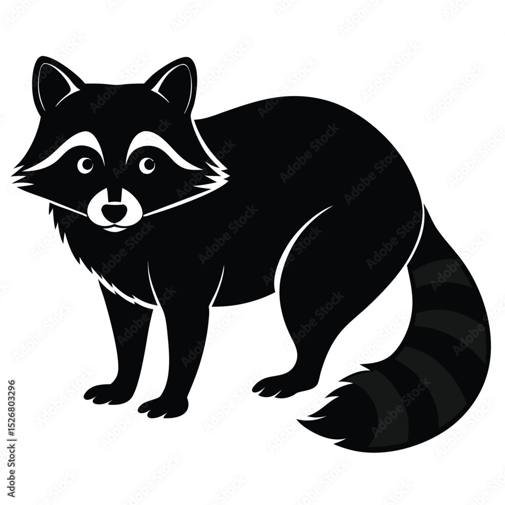 Black and white raccoon silhouette illustration Black and white raccoon silhouette illustration