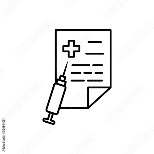 Document Icon With Injection, Health Icon, Medical Record Document, Vector Illustration, Symbol, Design Template Pictogram Logo, For Ui or Ux Isolated On White for Mobile App, Editable