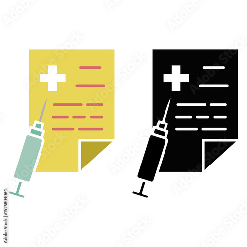 Document Icon With Injection, Health Icon, Medical Record Document, Vector Illustration, Symbol, Design Template Pictogram Logo, For Ui or Ux Isolated On White for Mobile App, Editable