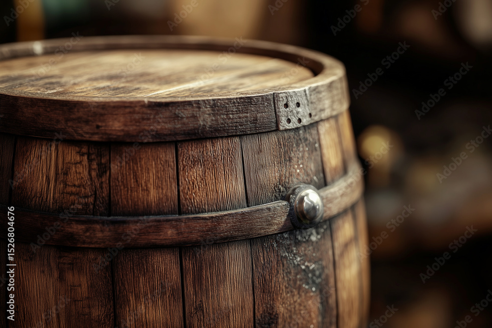 Fototapeta premium Closeup of cozy wooden small keg, natural materials