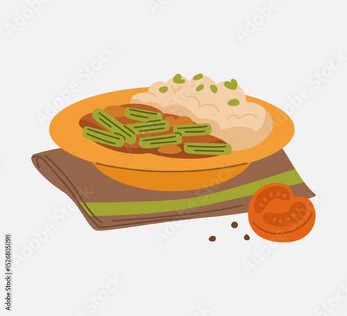 Drumstick Masala with Steamed Rice Illustration