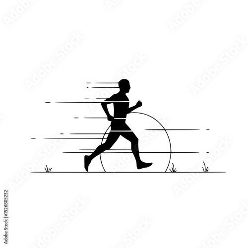 Silhouette of a man jogging in motion with dynamic lines at dawn  