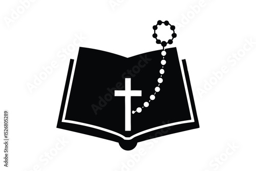 rosary on bible vector icon