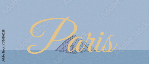Horizontal art banner Louvre in Paris, France, Europe hand drawn vector illustration