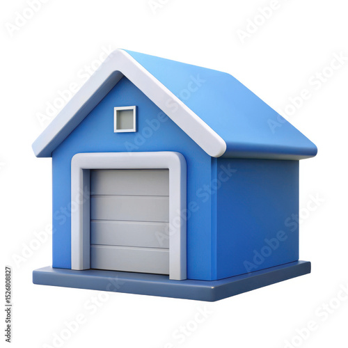 3d blue garage icon model isolated on white background