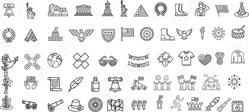  Independence Day thin line icon set,4th july symbols 