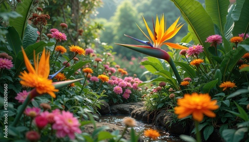 Blooming paradise: vibrant garden with exotic flowers