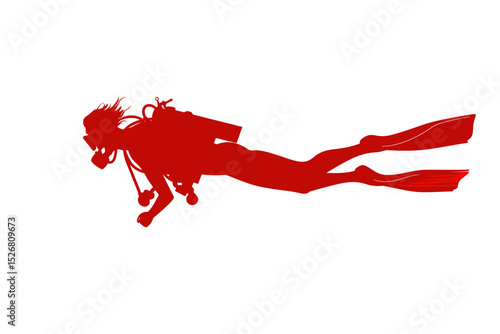 Red silhouette of a scuba diver in action
