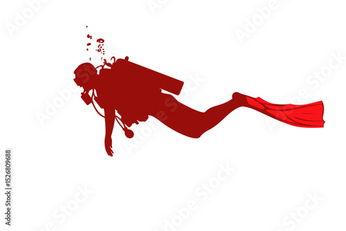Red silhouette of a scuba diver in action