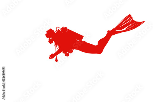 Red silhouette of a scuba diver in action