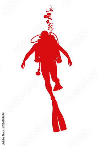 Red silhouette of a scuba diver in action