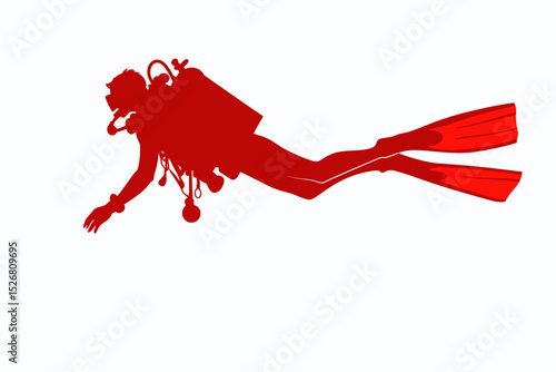 Red silhouette of a scuba diver in action