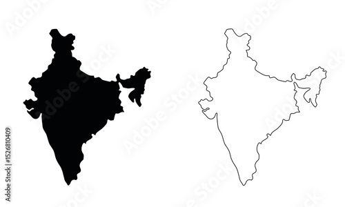 India Map Outline and Filled Vector Illustrations
