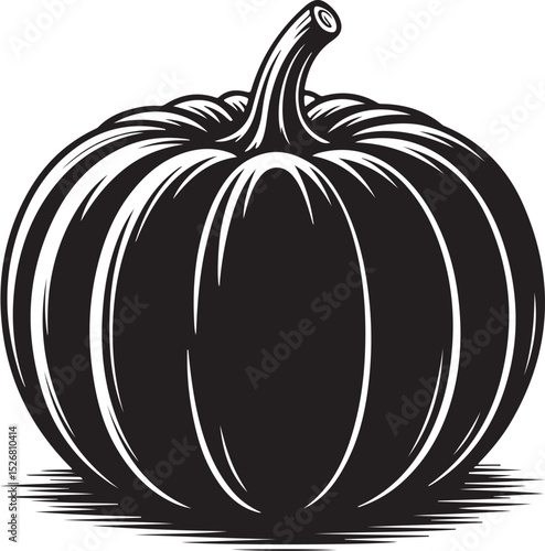 Pumpkin Silhouette with Ribbed Charm, a Stunning Autumn Harvest Art Design, Ideal for Halloween Carve Decor