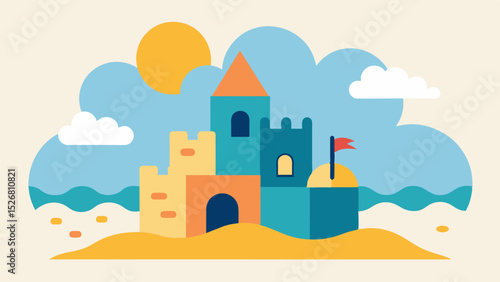 The smell of salty sea air triggers memories of childhood vacations at the beach conjuring up images of building sandcastles and playing in the waves.. Vector illustration