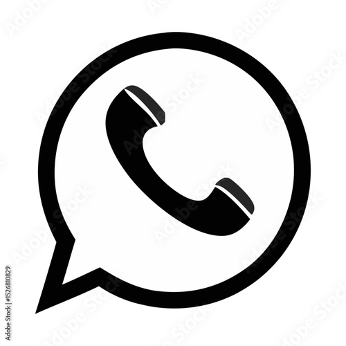 Black and white telephone handset icon in speech bubble