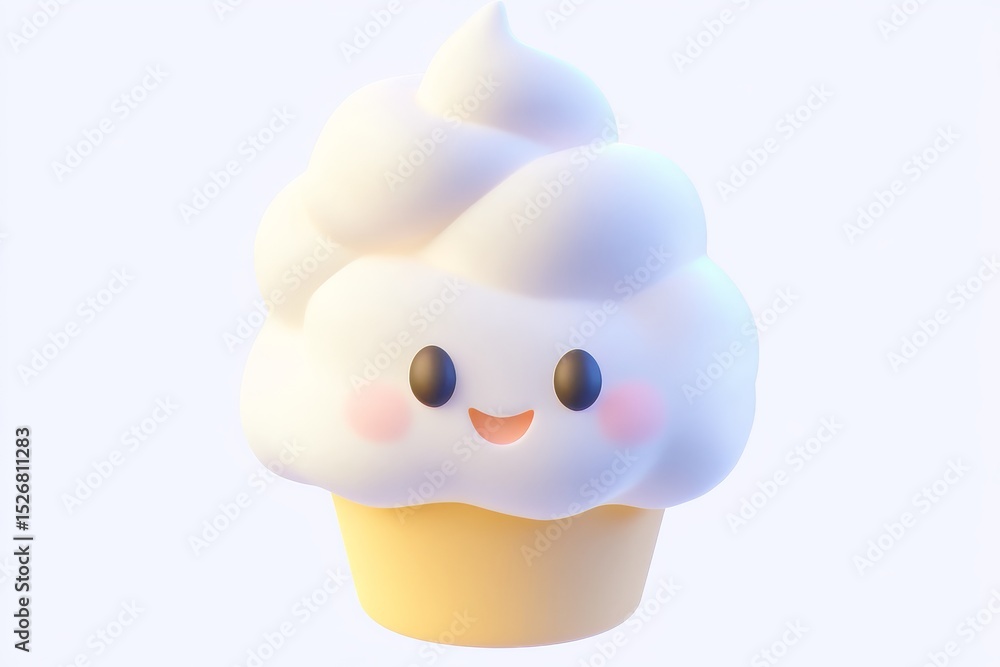 Obraz premium 3D cartoon cloud soft serve icon in fluffy white and raindrop blue with ultra high definition isometric view on white background