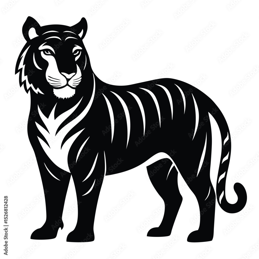 Obraz premium Majestic black and white tiger illustration