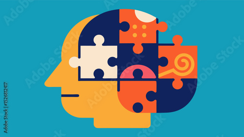 Puzzle with Hidden Pieces A puzzle with some pieces hidden under others symbolizing the hidden memories and thoughts that can resurface unexpectedly for someone with a brain. Vector illustration