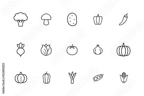Vegetables and produce icons vector illustrations for farming, nutrition, and healthy eating design