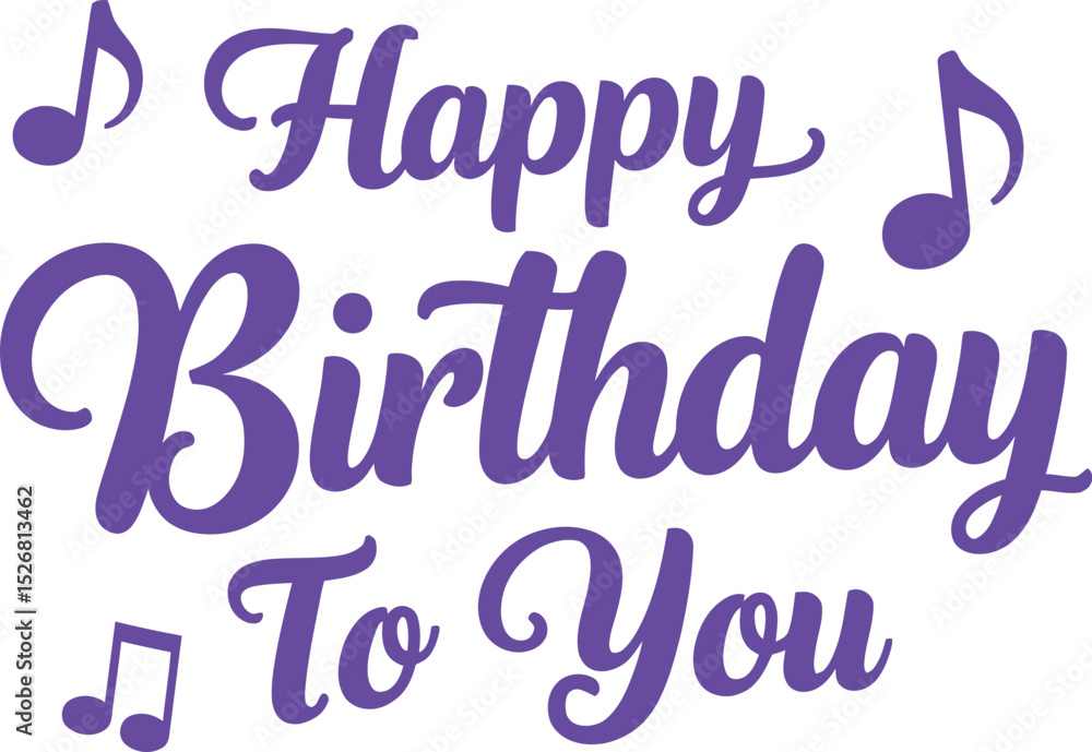 Happy birthday to you purple silhouette isolated on white background.