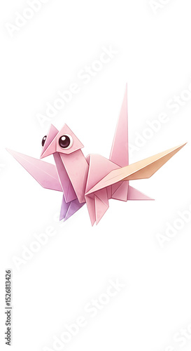 Illustration of a Pink Origami Crane on Black Background png isolated transparent background
