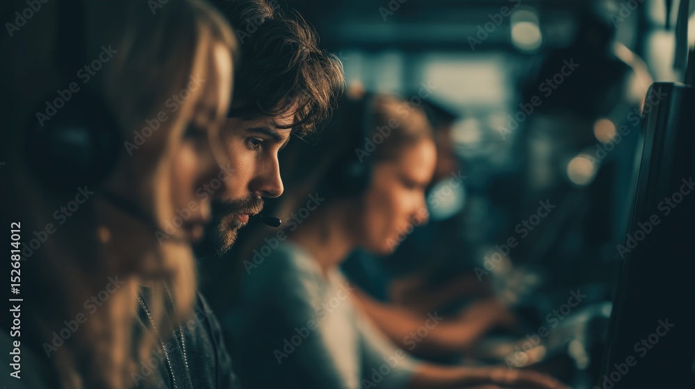 Focused Gamers Engaged in Competitive Play Focused Gamers Engaged in Competitive Play