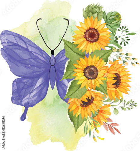  Watercolor beautiful lovely floral frame decoration with butterflies 