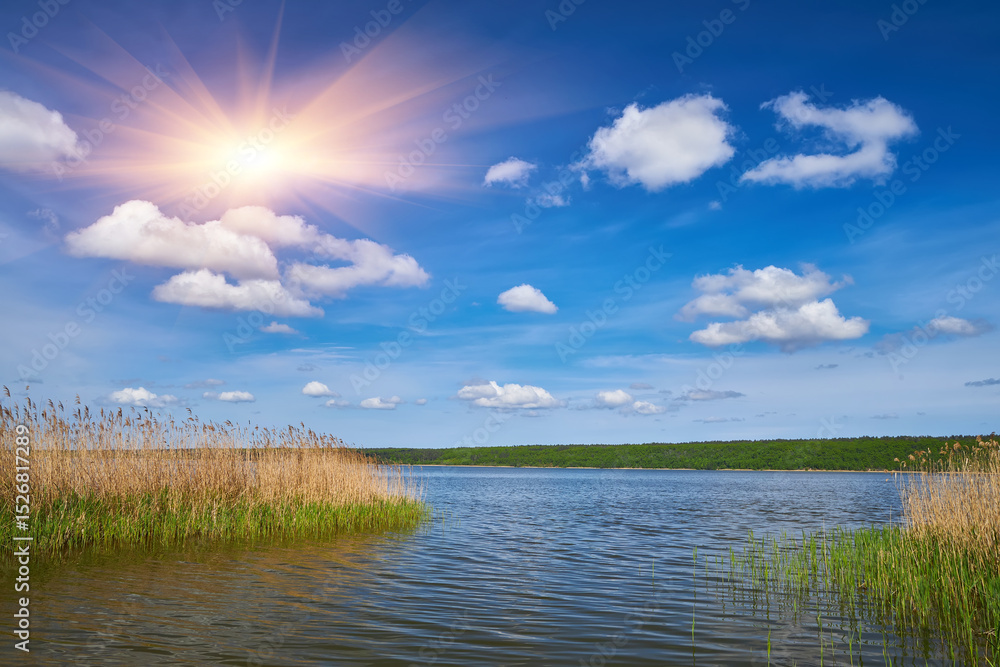 Calm Lake Reflecting Blue Sky and Forest Calm Lake Reflecting Blue Sky and Forest