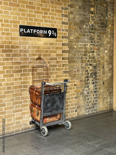 shopping cart on the street on platform 9/11 in london king's cross