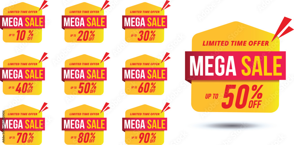 Obraz premium Sale banner template design background ,sale special up to 10% off,20% off,30% off,40% off,50% off,60% off,70% off,80% off,90% off. Super Sale, end of season special offer banner. vector illustration.