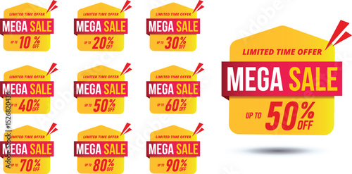 Sale banner template design background ,sale special up to 10% off,20% off,30% off,40% off,50% off,60% off,70% off,80% off,90% off. Super Sale, end of season special offer banner. vector illustration.