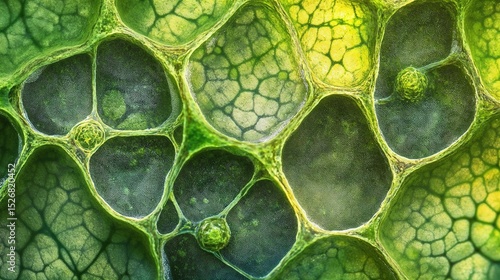Abstract Green Background of an Organic Cellular Structure, a Microscopic View of a Leaf or Plant Cells